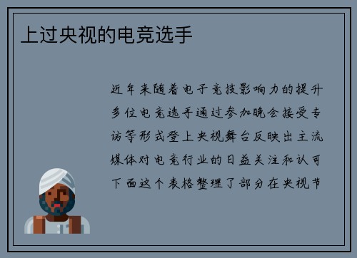 上过央视的电竞选手